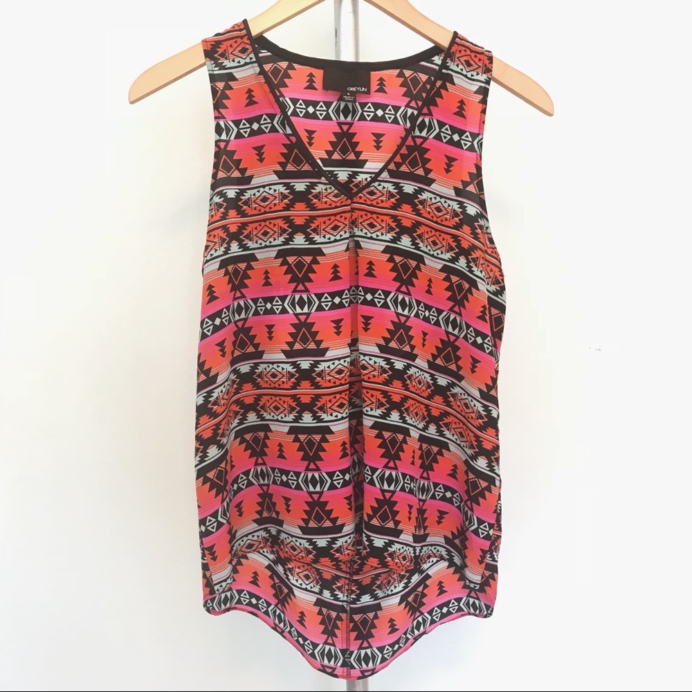 Greylin Tribal Print Silk Tank Top